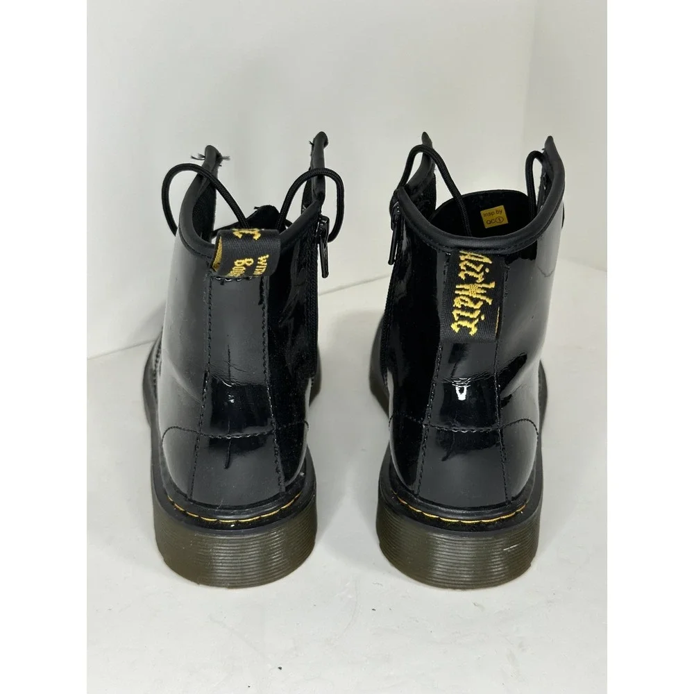 Dr. Martens Combat Boots Youth Kids Sz 3 Black Patent Leather Lace‎ Zip 1460J